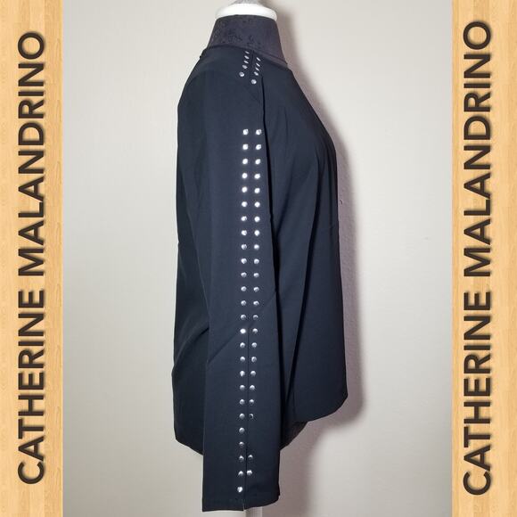 CATHERINE MALANDRINO NWT Blouse Tops Long Sleeve Studs Size Small Color Black - Picture 3 of 6